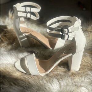 Women's White Chunky Heeled Double Ankle Strap Sandals